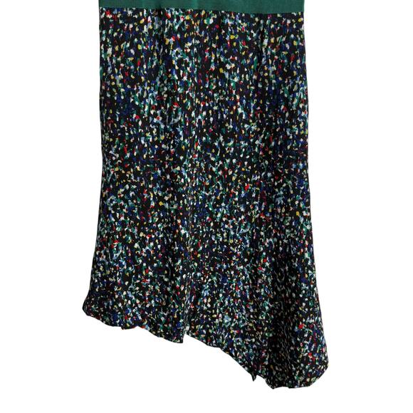 Sandro Green Viscose Knit Short Sleeve Asymmetric Printed Dress Size Small - Picture 3 of 11